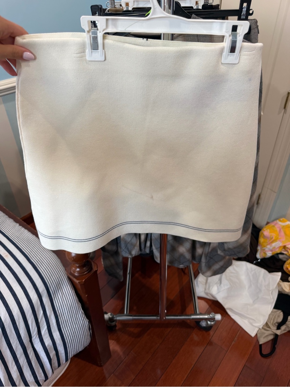 Zara White Mini Skirt with Navy Hem Stitching
